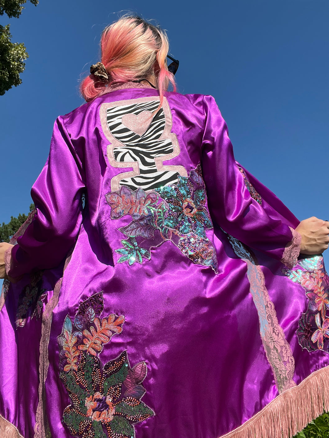 Desert Hearts Purple Satin Kimono